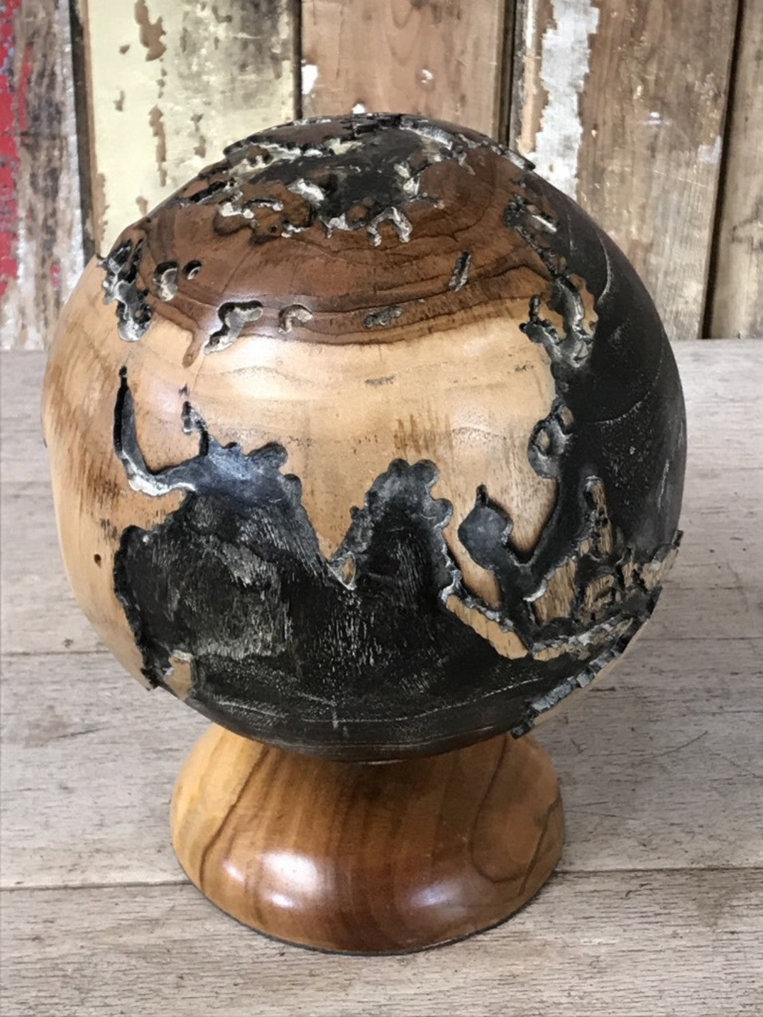 Stunning Solid Wood Spinning World Globe Ornament Fantastic Hand Carved
