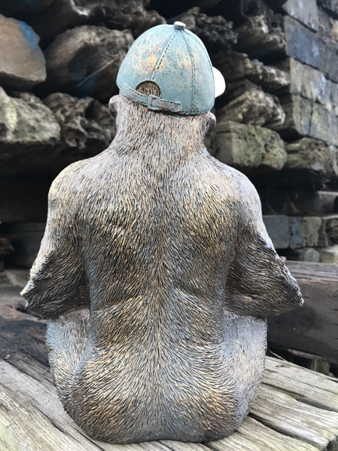 12" Tall Detailed Sitting Resin Gorilla With Baseball Cap On Decorative Figure