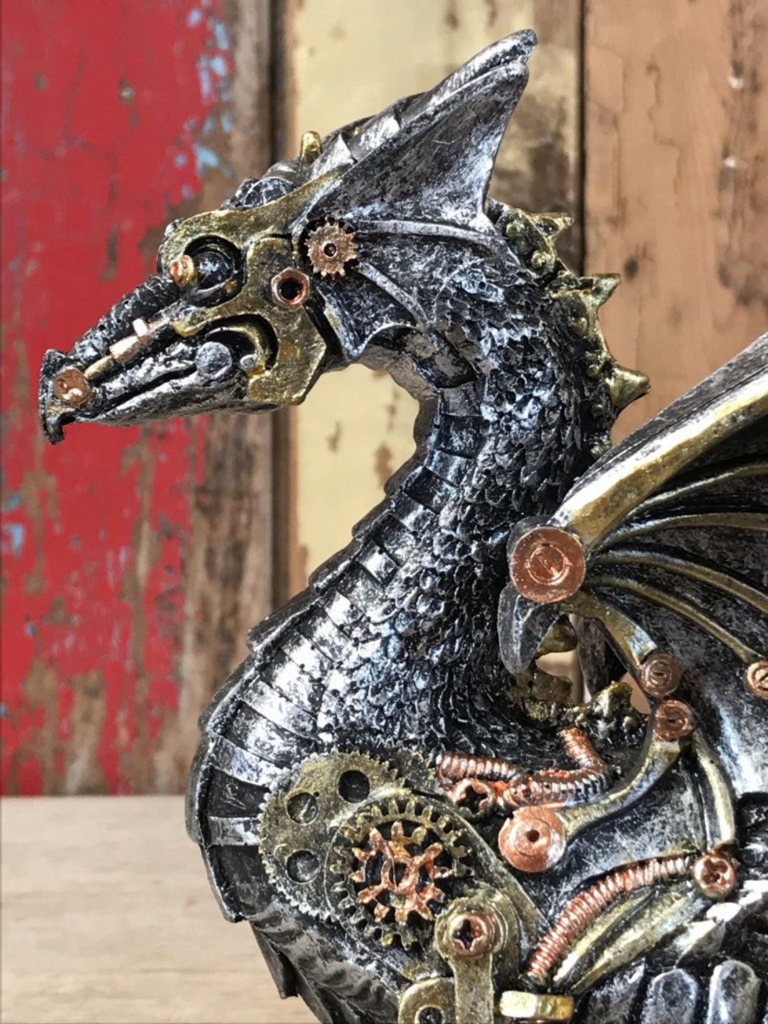 Steampunk Resin Silver Dragon Book Ends with Amazing Gold and Copper Detail