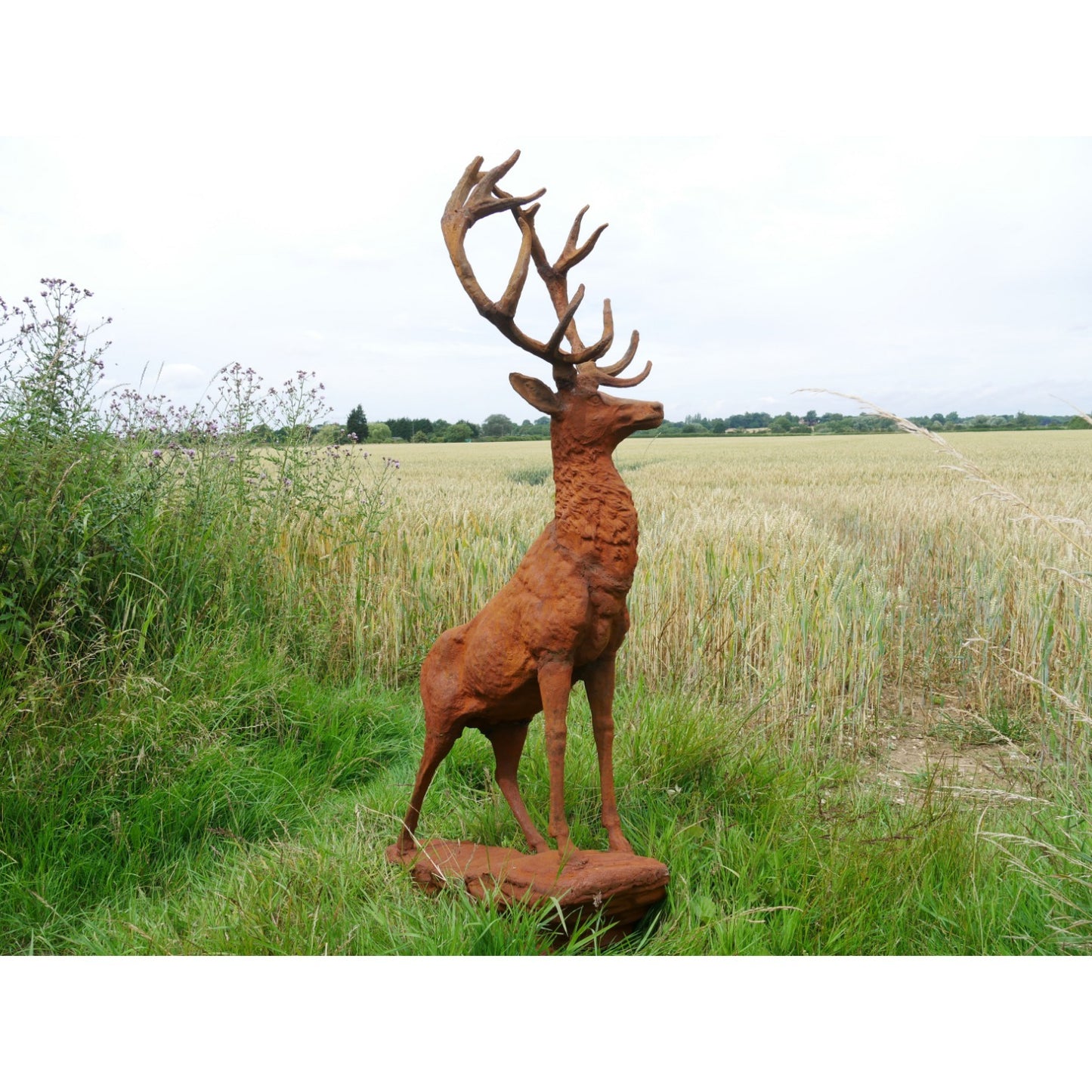 Heavy Cast Iron Rusted Standing Stag Buck Wild Deer Animal Statue 5'2"H 1'9"W  Animals