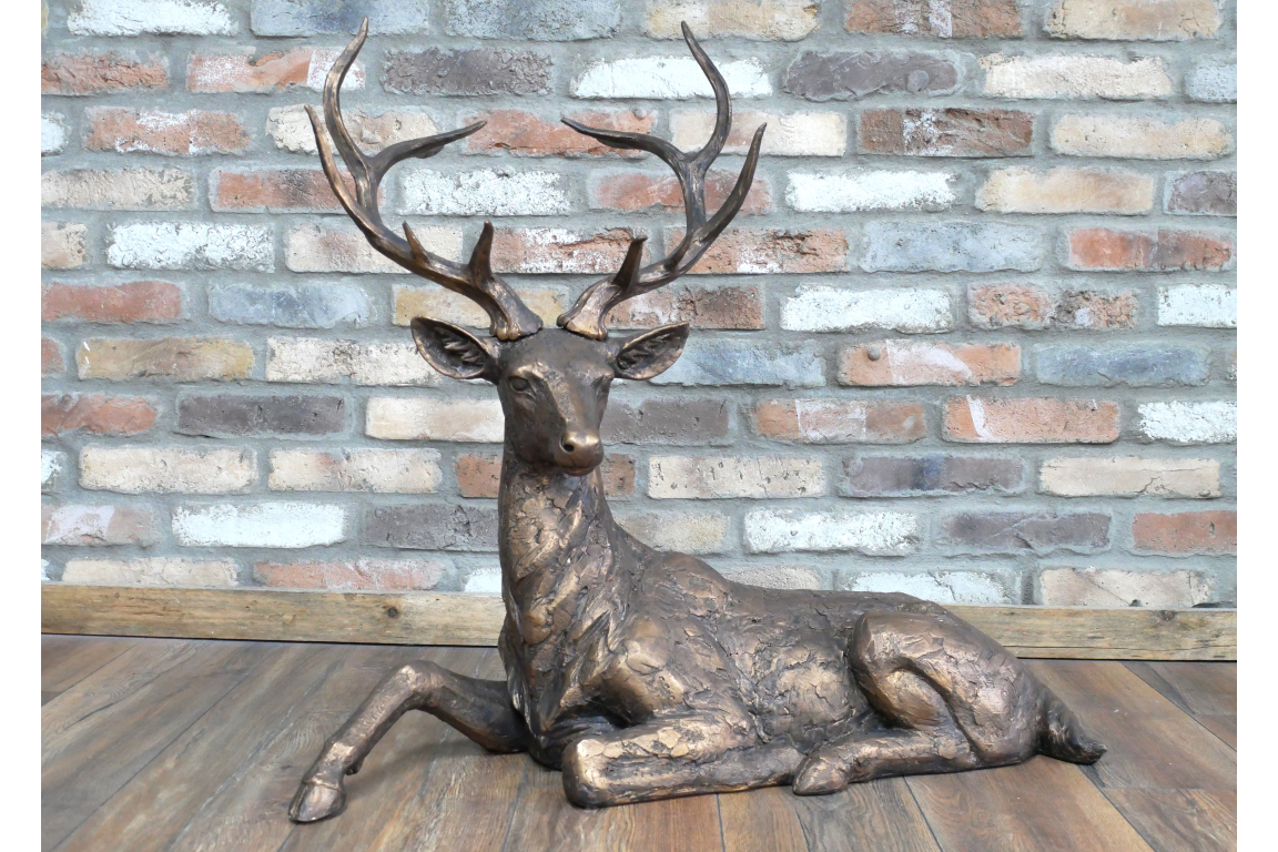 Bronzed Finish Large Laying Down Deer Stag Buck