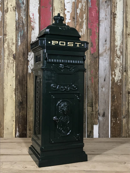Tall Green Cast Aluminium Pillar Mailbox Post Parcel Box Letterbox Mail