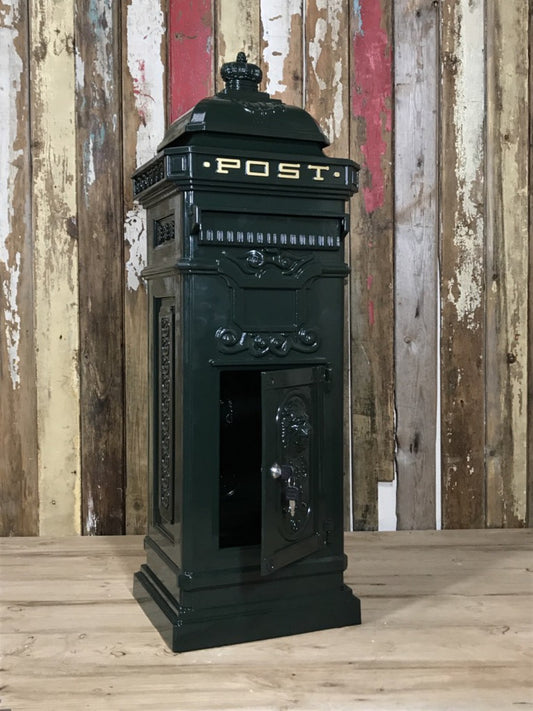 Tall Green Cast Aluminium Pillar Mailbox Post Parcel Box Letterbox Mail