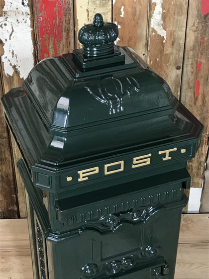 Tall Green Cast Aluminium Pillar Mailbox Post Parcel Box Letterbox Mail