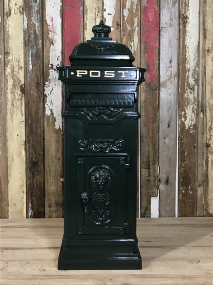 Tall Green Cast Aluminium Pillar Mailbox Post Parcel Box Letterbox Mail