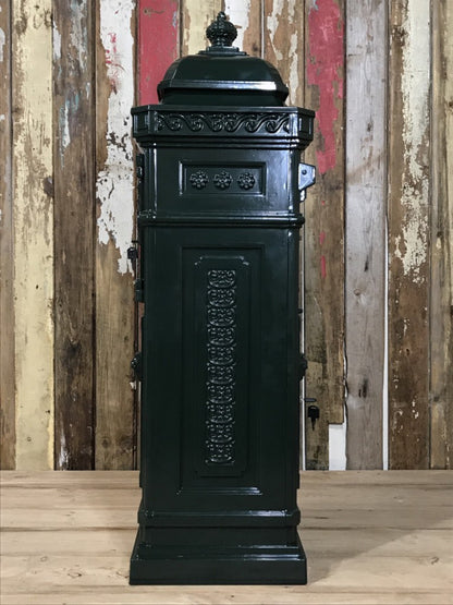 Tall Green Cast Aluminium Pillar Mailbox Post Parcel Box Letterbox Mail