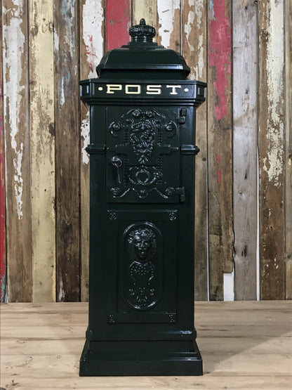 Tall Green Cast Aluminium Pillar Mailbox Post Parcel Box Letterbox Mail