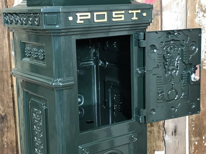 Tall Green Cast Aluminium Pillar Mailbox Post Parcel Box Letterbox Mail