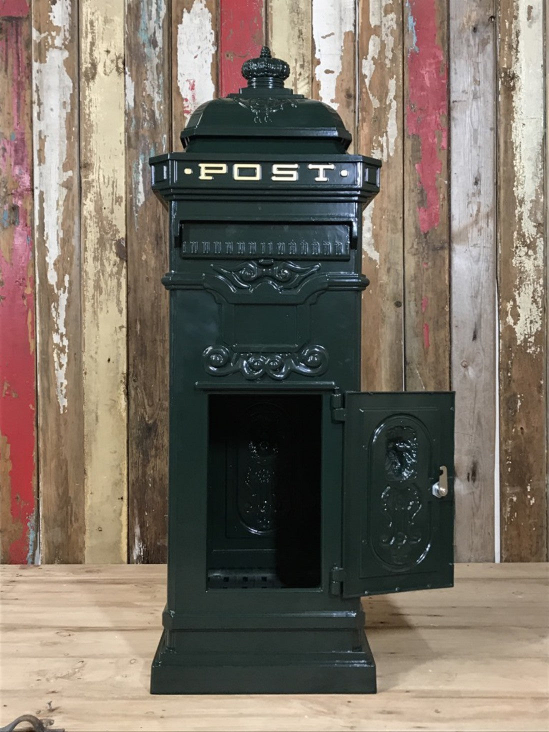 Tall Green Cast Aluminium Pillar Mailbox Post Parcel Box Letterbox Mail