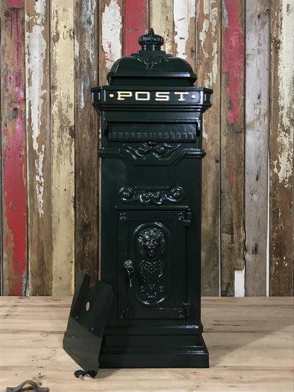 Tall Green Cast Aluminium Pillar Mailbox Post Parcel Box Letterbox Mail