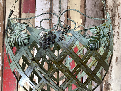Set Of Two Antique Green Leaf Lattice Hanging Baskets Small & Large Lovely