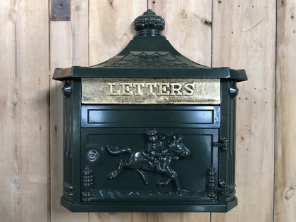 Dark Green Cast Aluminium Horse Man Letter Wall Post Box