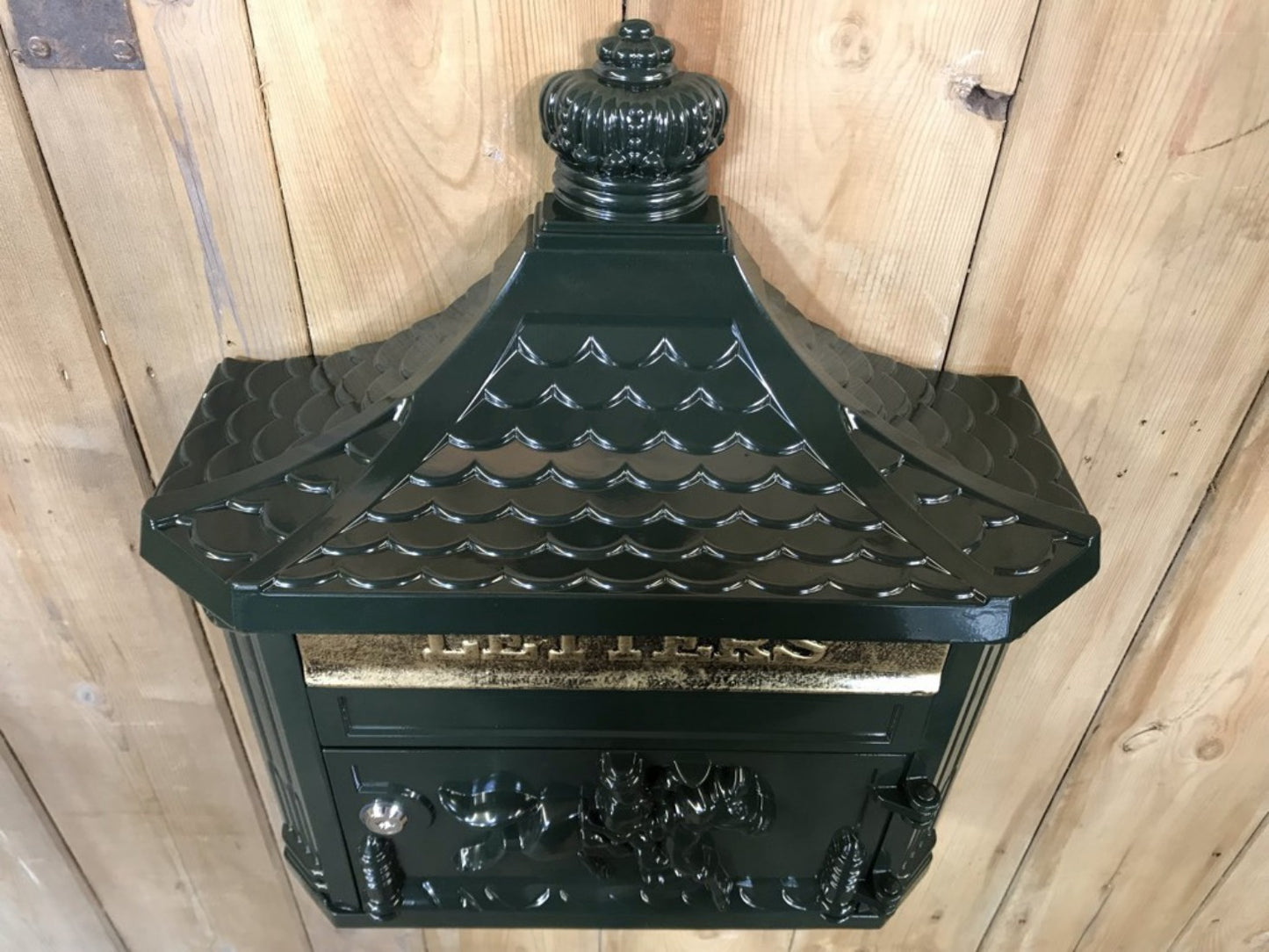 Dark Green Cast Aluminium Horse Man Letter Wall Post Box