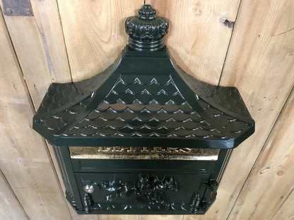 Dark Green Cast Aluminium Horse Man Letter Wall Post Box