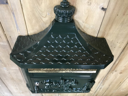 Dark Green Cast Aluminium Horse Man Letter Wall Post Box