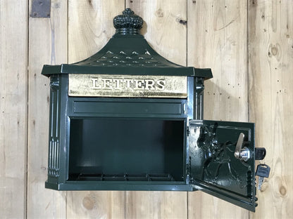 Dark Green Cast Aluminium Horse Man Letter Wall Post Box
