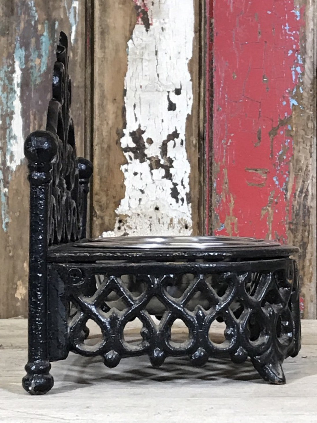 Ornate Cast Iron Double Cat, Small Dog, Pet Dish Stand & Stainless 5" Bowls