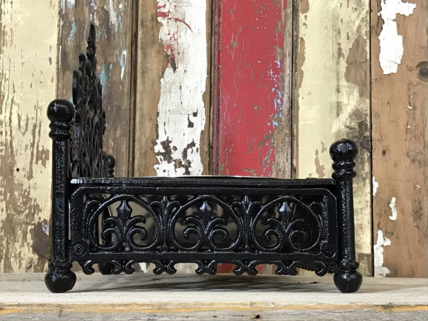 Ornate Cast Iron Double Medium Small Dog, Pet Dish Stand & Stainless 7¾" Bowls