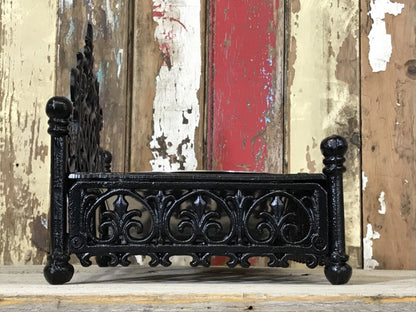 Ornate Cast Iron Double Medium Small Dog, Pet Dish Stand & Stainless 7¾" Bowls