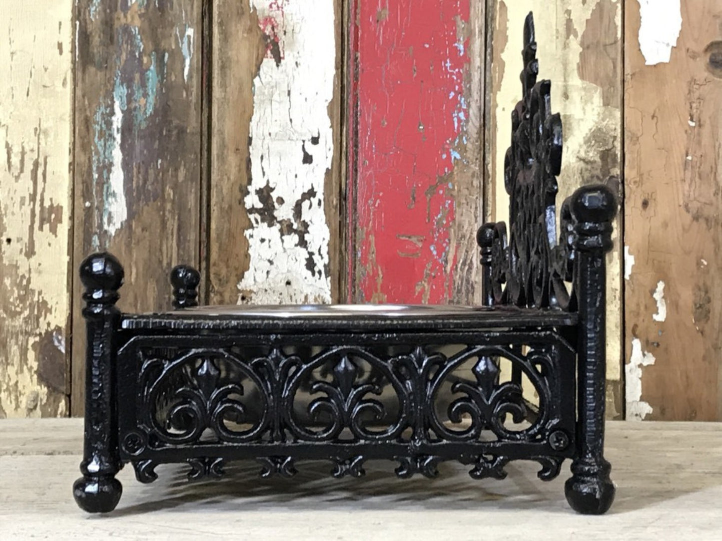 Ornate Cast Iron Double Medium Small Dog, Pet Dish Stand & Stainless 7¾" Bowls