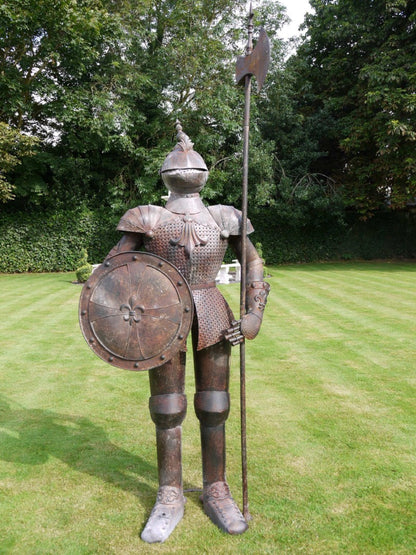 6'6" Large Life Size Rusty Style Metal Knight Suit Of Armour Figure & Long Axe