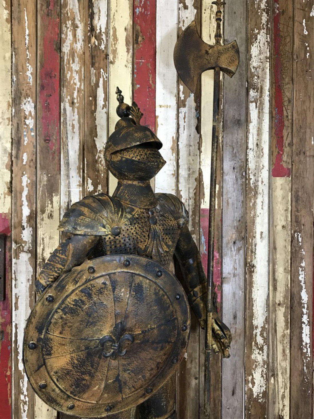 6'6" Large Life Size Rusty Style Metal Knight Suit Of Armour Figure & Long Axe