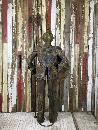 6'6" Large Life Size Rusty Style Metal Knight Suit Of Armour Figure & Long Axe