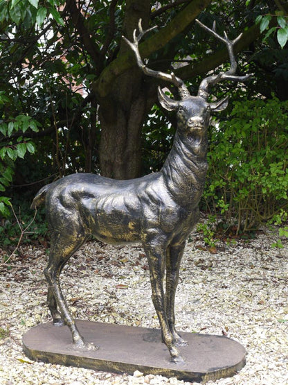 Life Size Heavy Standing Cast Iron Bronzed Buck Stag Deer Looking Right