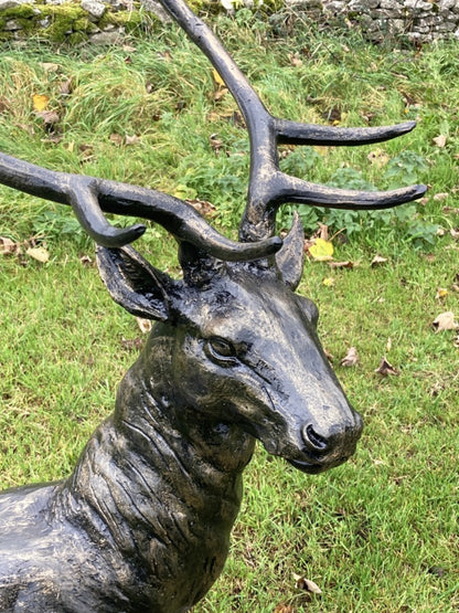 Life Size Heavy Standing Cast Iron Bronzed Buck Stag Deer Looking Right