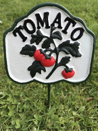 Garden Vegetable Sign TOMATO Cast Iron Colourful Vegetable Marker