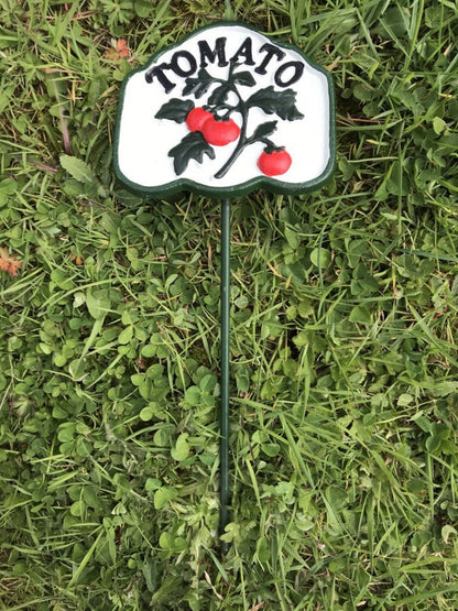 Garden Vegetable Sign TOMATO Cast Iron Colourful Vegetable Marker