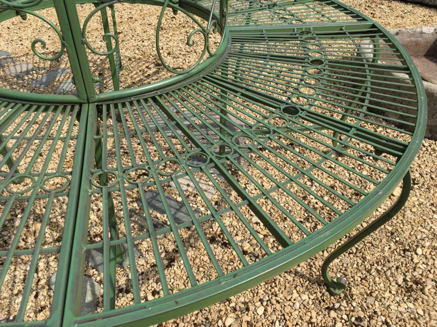 Wrought Iron Style Antique Green Garden Oak, Ash, Pine Tree Bench Seat