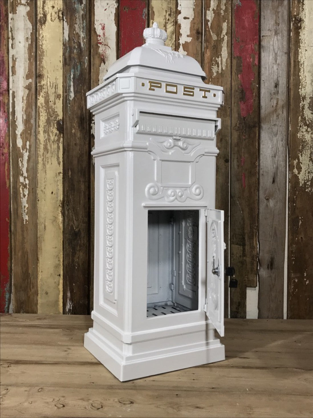 White Cast Aluminium Tall Pillar Mailbox Parcel Post Letter Box