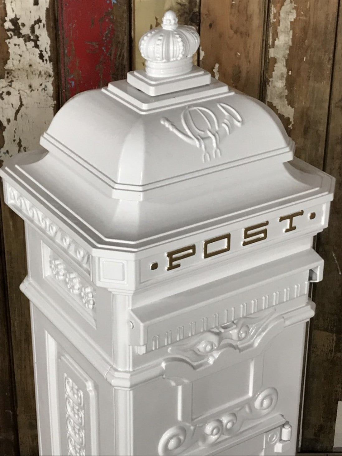 White Cast Aluminium Tall Pillar Mailbox Parcel Post Letter Box