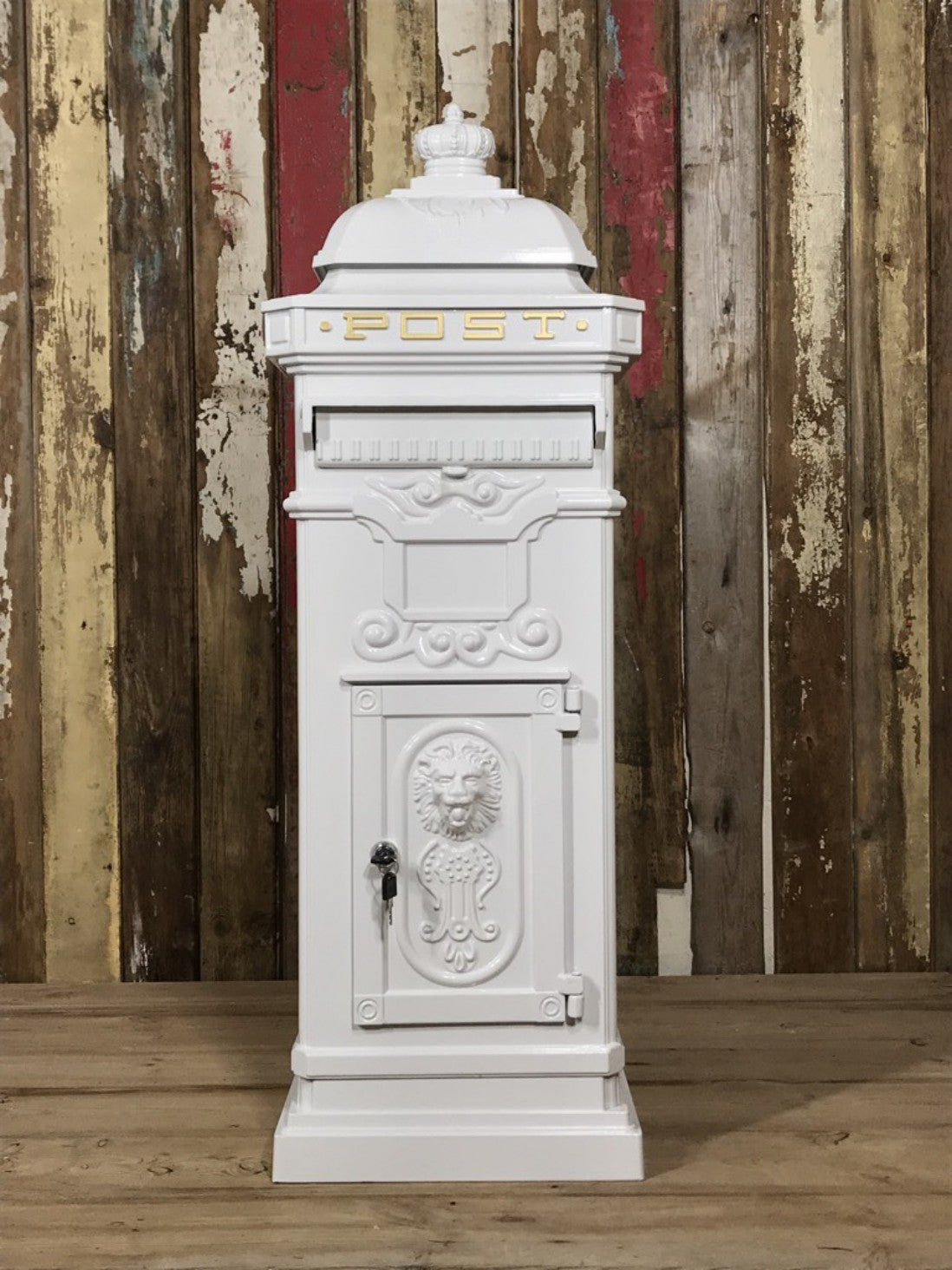 White Cast Aluminium Tall Pillar Mailbox Parcel Post Letter Box