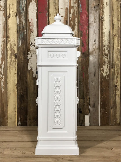 White Cast Aluminium Tall Pillar Mailbox Parcel Post Letter Box