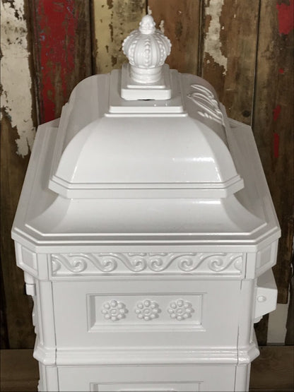 White Cast Aluminium Tall Pillar Mailbox Parcel Post Letter Box