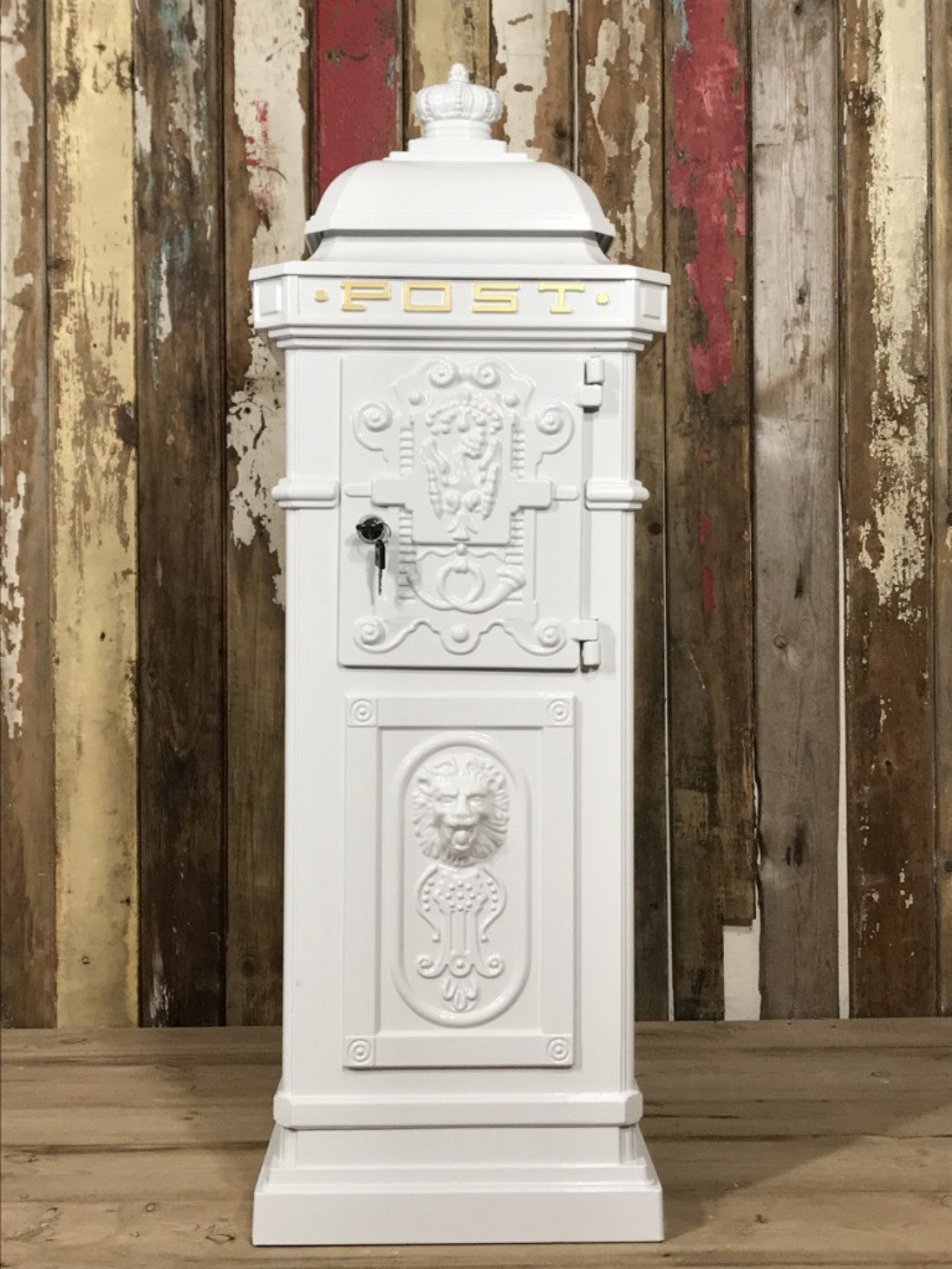 White Cast Aluminium Tall Pillar Mailbox Parcel Post Letter Box