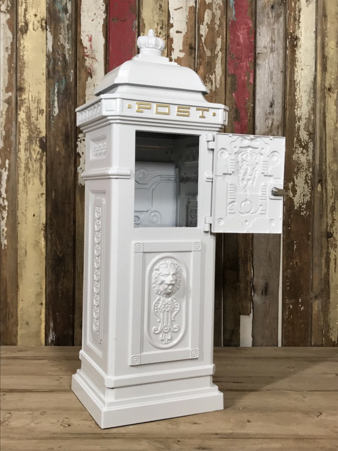 White Cast Aluminium Tall Pillar Mailbox Parcel Post Letter Box