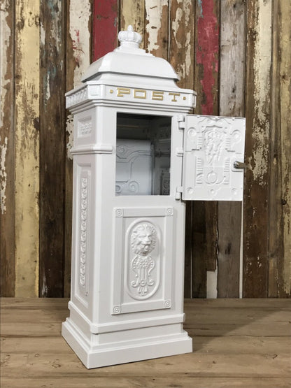 White Cast Aluminium Tall Pillar Mailbox Parcel Post Letter Box