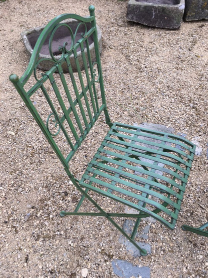 Antique Green Wrought Iron Style Slats Garden Bistro Table & 4 Chairs Set