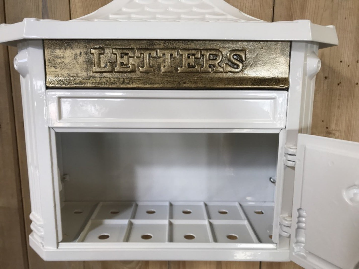 White & Gold Cast Aluminium Horseman Letter Wall Post Box