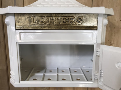 White & Gold Cast Aluminium Horseman Letter Wall Post Box