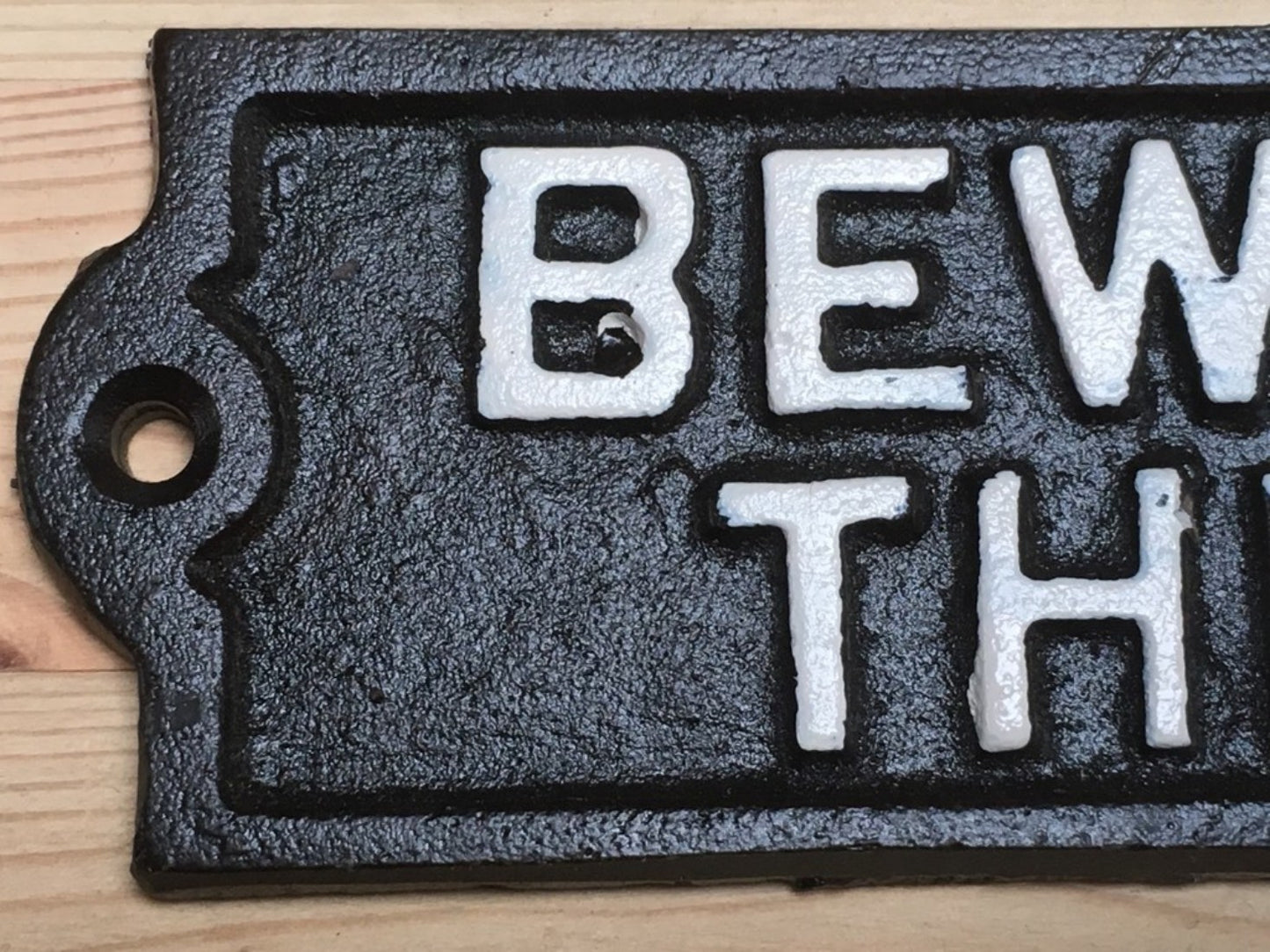 New Fun Cast Iron Wall Sign BEWARE OF THE WIFE White Raised Letter Text