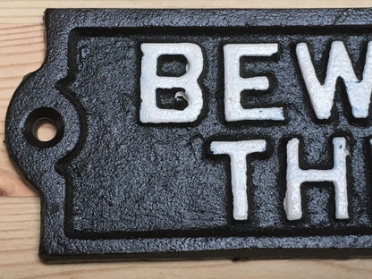 New Fun Cast Iron Wall Sign BEWARE OF THE WIFE White Raised Letter Text