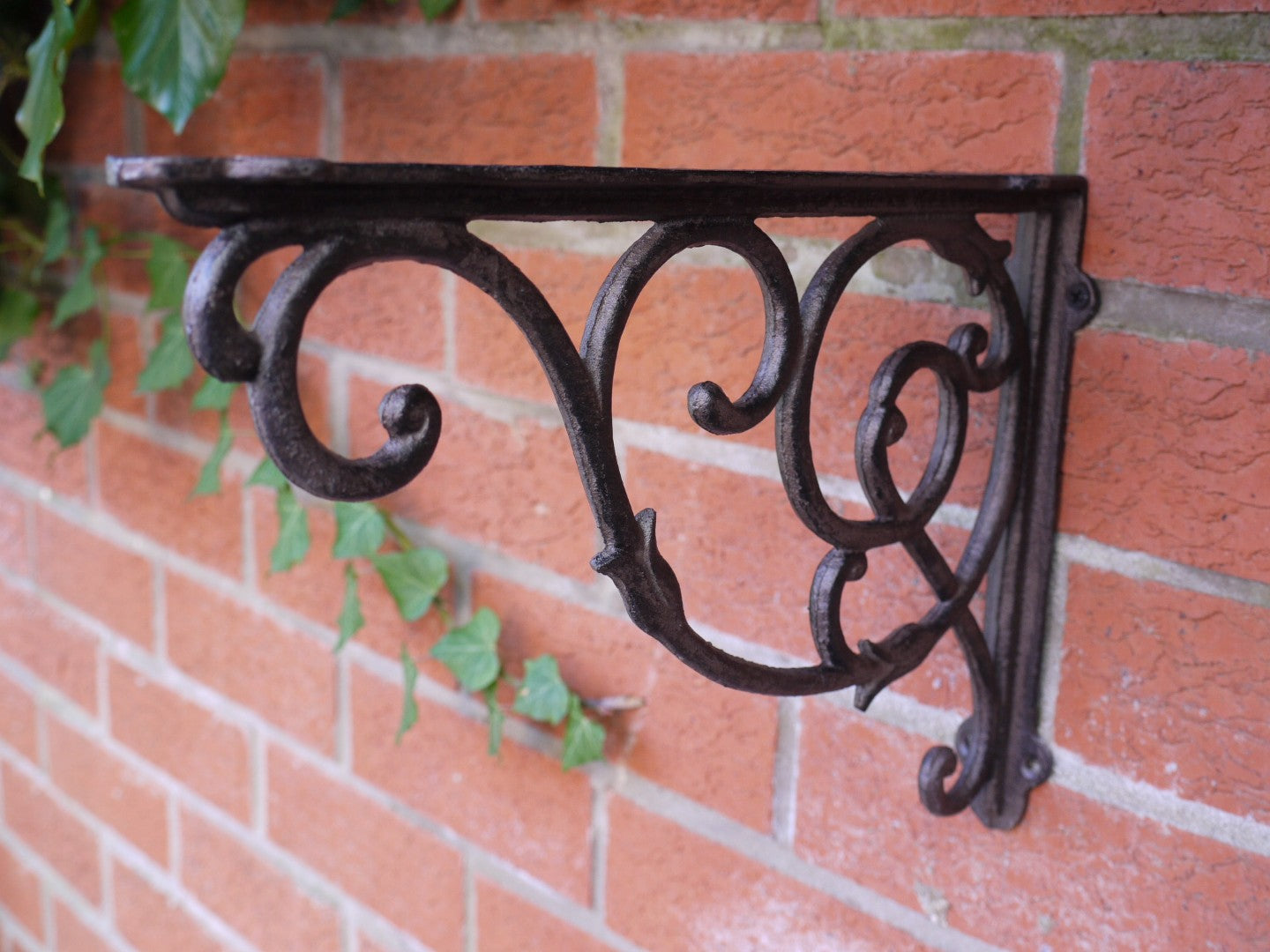 Ornate Single Cast Iron Shelf Wall Support Bracket 33cm By 23cm Brown