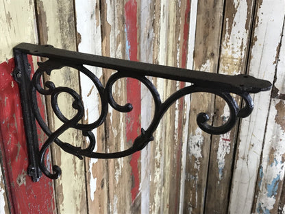 Ornate Single Cast Iron Shelf Wall Support Bracket 33cm By 23cm Brown