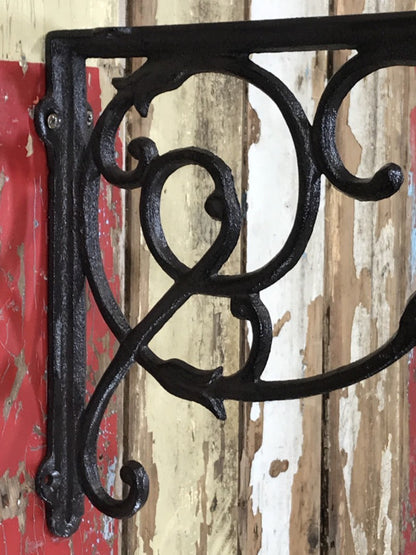 Ornate Single Cast Iron Shelf Wall Support Bracket 33cm By 23cm Brown