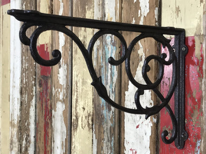 Ornate Single Cast Iron Shelf Wall Support Bracket 33cm By 23cm Brown