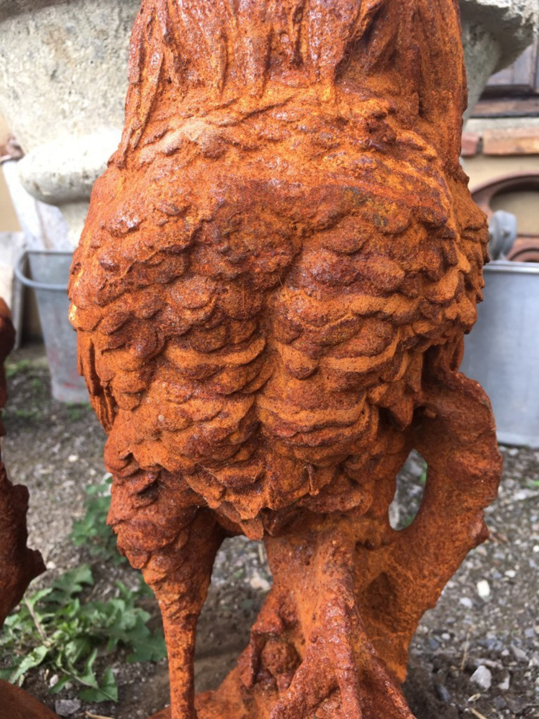 Life Size Cast Iron Rusty Cockerel Rooster Chicken Bird Statue